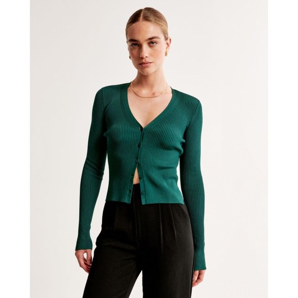Abercrombie & Fitch Sweaters - 🆕 Abercrombie Glossy Slim Ribbed Cardigan in Emerald Green 🍀